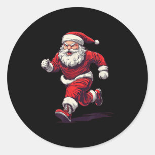 Awesome Running Santa Outfit For Jogging And Xmas Classic Round Sticker