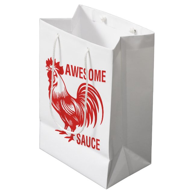 Awesome Sauce Rooster Funny Medium Gift Bag (Front Angled)