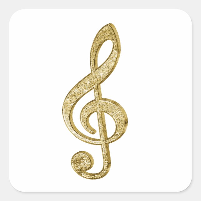 Awesome shining gold bar effects treble clef music square sticker (Front)