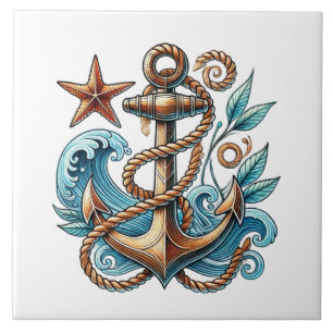 Awesome ships anchor beach lovers tile