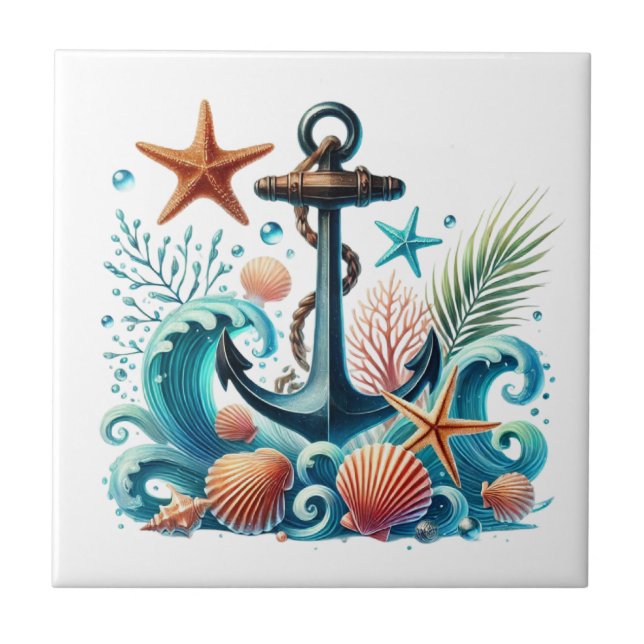 Awesome ships anchor beach lovers  tile (Front)