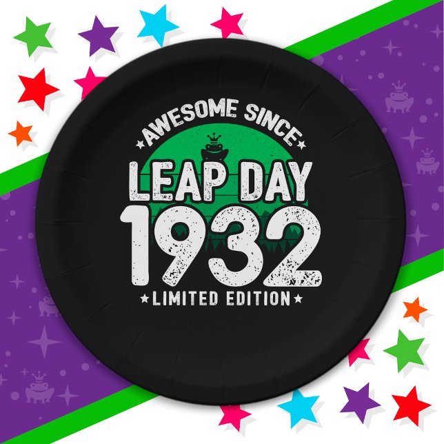Awesome Since 1932 Leap Year Day Feb 29 Birthday Paper Plate (Creator Uploaded)