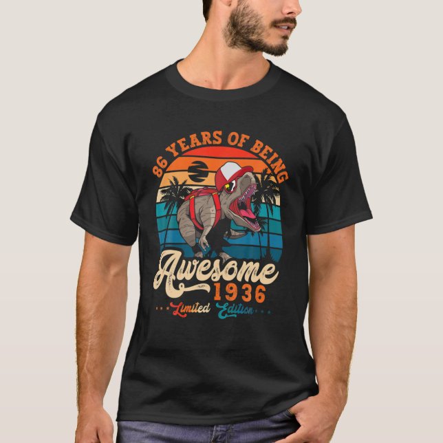 Awesome Since 1936 Gift Men 86Th Birthday Dino 86 T-Shirt (Front)