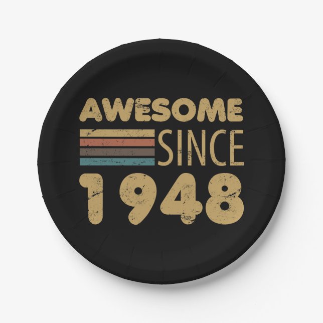 Awesome Since 1948 75th Birthday Paper Plate (Front)
