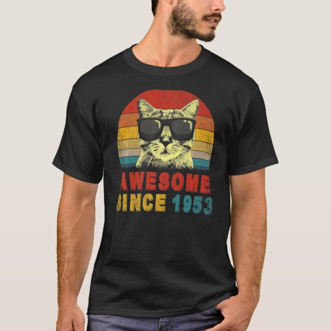 Awesome Since 1953 70th Birthday Cat T-Shirt (Front)