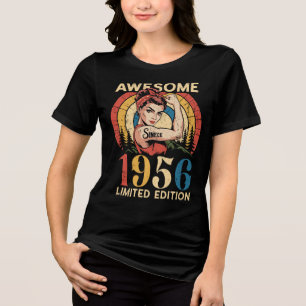 Awesome Since 1956 Vintage 70th Women's Birthday Tri-Blend Shirt