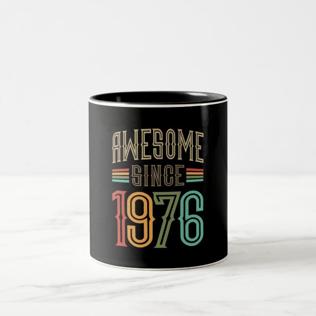 Awesome Since 1976 46th Birthday Funny Retro Two-Tone Coffee Mug (Center)