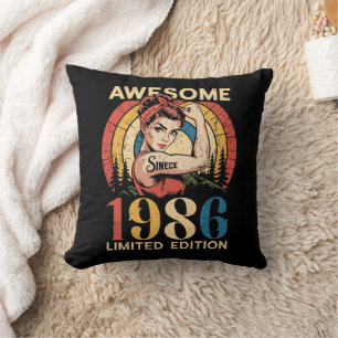 Awesome Since 1986 Retro 40th Women's Birthday  Throw Pillow