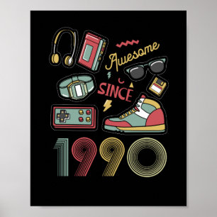 Awesome Since 1990 Vintage Retro 32nd Birthday Poster