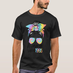 Awesome Since 1995 27th Birthday Messy Bun Tie Dye T-Shirt