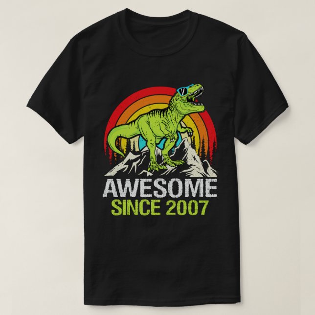 Awesome Since 2007 Dinosaur 16 Year 16th Birthday T-Shirt (Design Front)