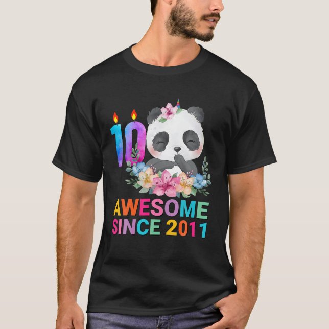 Awesome Since 2011 Cute Panda 10 Years Old 10Th Bi T-Shirt (Front)