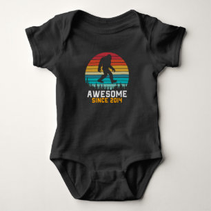 Awesome since 2014   Birthday Bigfoot Retro Baby Bodysuit