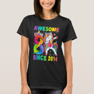 Awesome Since 2014 Dabbing Unicorn 8th Birthday 8  T-Shirt