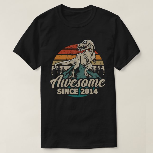 Awesome Since 2014 Dinosaur 9 Year 9th Birthday T-Shirt (Design Front)