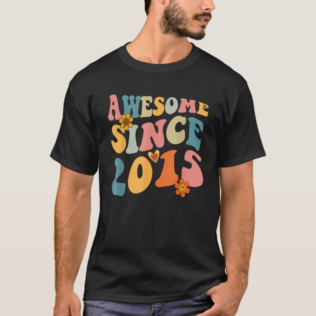 Awesome Since 2015 10 Years Old Retro Groovy 10th  T-Shirt (Front)