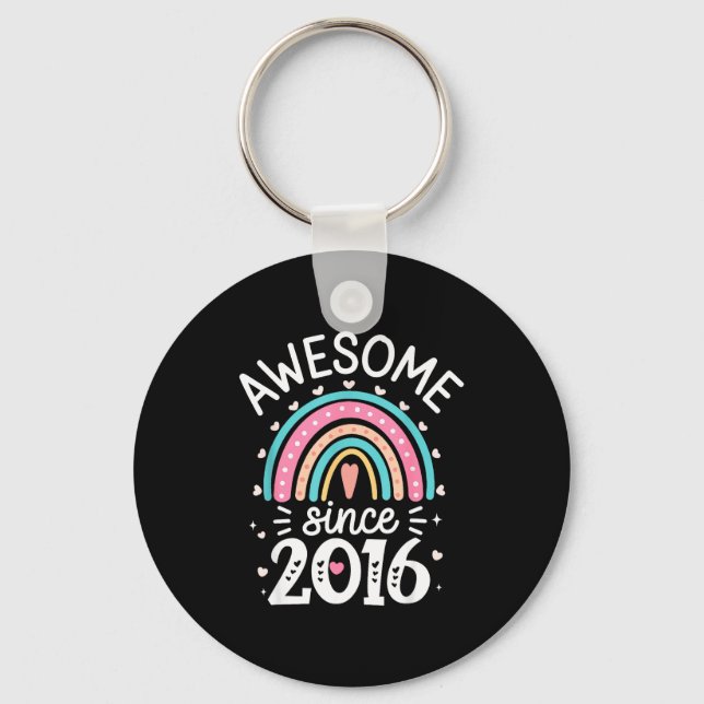 Awesome Since 2016 9th Birthday Rainbow Born In 20 Keychain (Front)