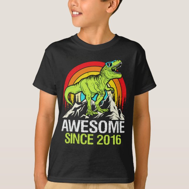 Awesome Since 2016 Dinosaur 7 Year 7th Birthday T-Shirt (Front)