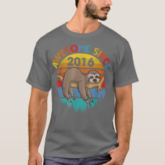 Awesome Since 2016 Sloth Birthday 6 Years old Birt T-Shirt