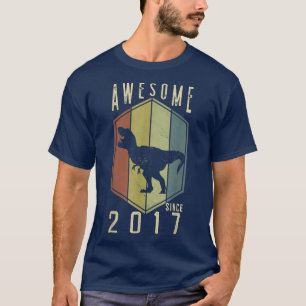 Awesome Since 2017 5 Year Old Gifts Dino 5th Birth T-Shirt