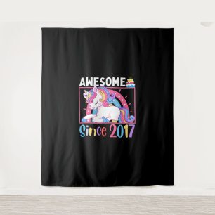 Awesome Since 2017 Girl Unicorn Birthday Celebrati Tapestry