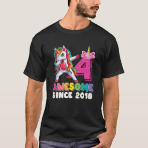 Awesome Since 2018 Dabbing Unicorn 4Th Birthday Gi T-Shirt
