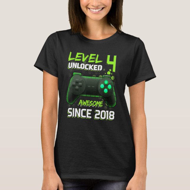 Awesome Since 2018 Level 4 Unlocked Video Games Co T-Shirt (Front)