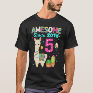 Awesome Since 2018 Llama Sloth 5th Birthday Teens T-Shirt