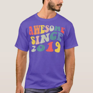 Awesome Since 2019 4 Years Old 4th Birthday Groovy T-Shirt