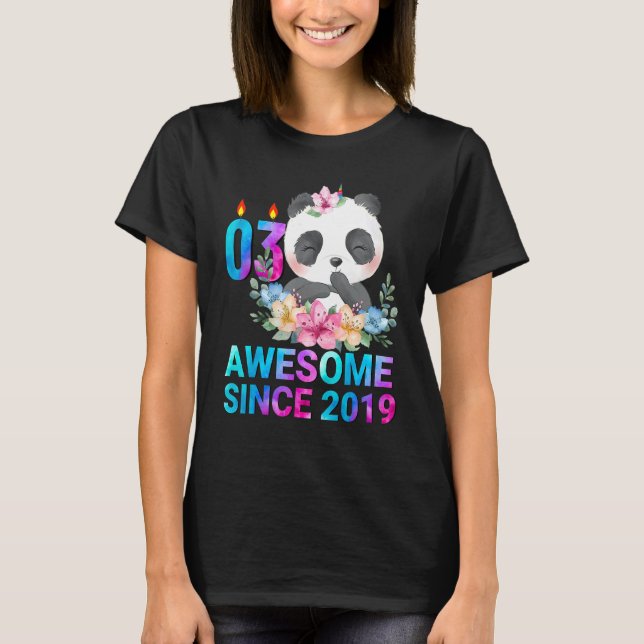 Awesome Since 2019 Cute Super's Panda 3 Years Old  T-Shirt (Front)