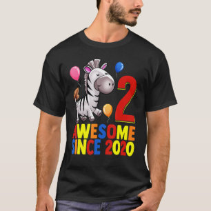 Awesome Since 2020 2nd Birthday  Colourful Zebra T-Shirt