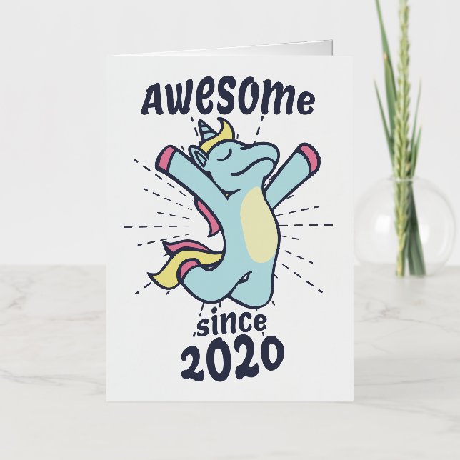 Awesome Since 2020 - Kids Birthday Unicorn Foil Greeting Card (Front)