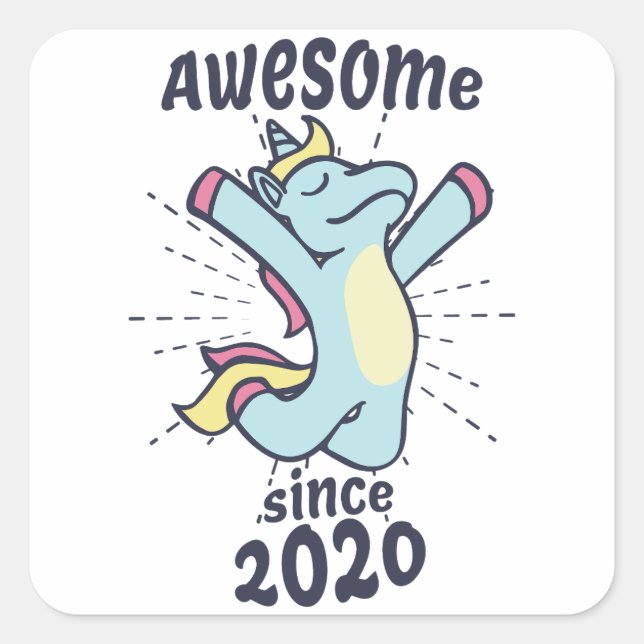 Awesome Since 2020 - Kids Birthday Unicorn Square Sticker (Front)