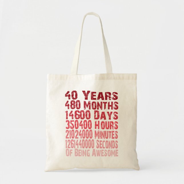 Awesome since 40 years 40th Birthday Gift Tote Bag (Front)