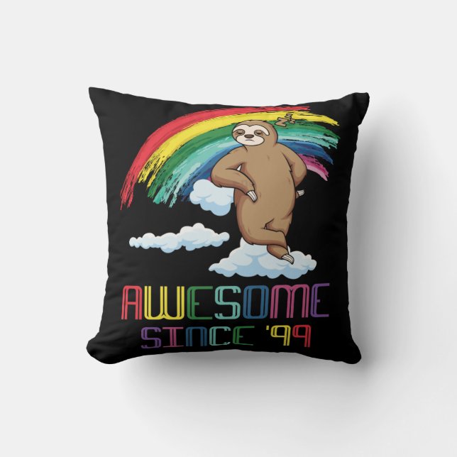 Awesome Since '99 24th Birthday Sloth Rainbow Throw Pillow (Front)