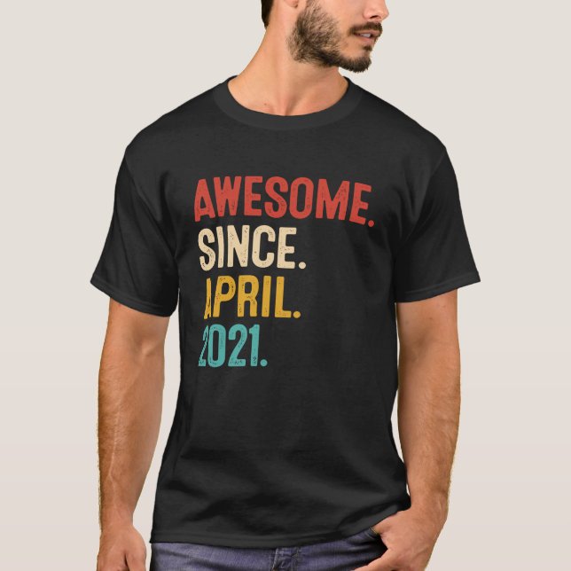 Awesome Since April 2021 2nd Birthday Retro 2 Year T-Shirt (Front)