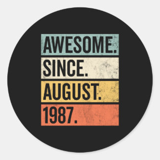 Awesome Since August 1987 Birthday Retro Classic Round Sticker