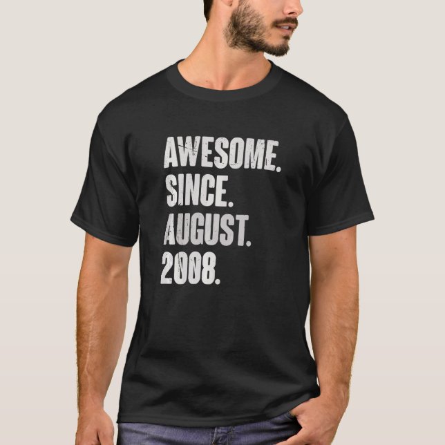 Awesome Since August 2008 14 Year Old 14th Birthda T-Shirt (Front)