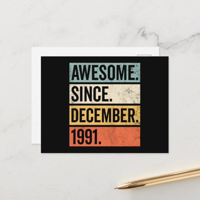 Awesome Since December 1991 Birthday Postcard (Front/Back In Situ)