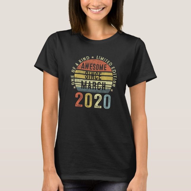 Awesome Since March 2020 3 Years Old 3rd Birthday T-Shirt (Front)