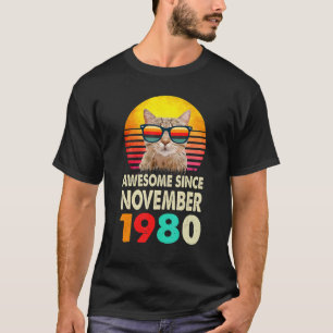 Awesome Since November 1980 42nd Birthday Cat Vint T-Shirt