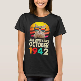 Awesome Since October 1942 80th Birthday Cat Vinta T-Shirt