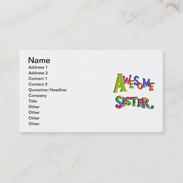 Awesome Sister T-shirts and Gifts Business Card (Front)