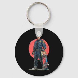 Awesome Skater Police Cop Costume for Skateboards Keychain