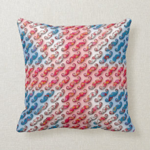 Awesome small floral moustache patterns UK flag Throw Pillow