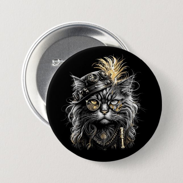 Awesome Steampunk Cat  3 Inch Round Button (Front & Back)
