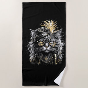 Awesome Steampunk Cat  Beach Towel