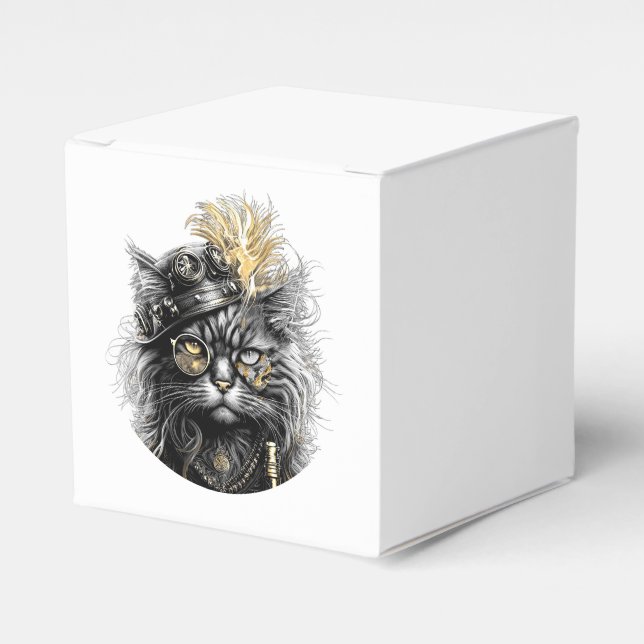 Awesome Steampunk Cat  Favor Box (Front Side)