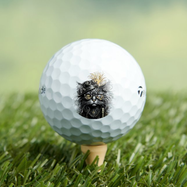 Awesome Steampunk Cat  Golf Balls (Insitu Tee)
