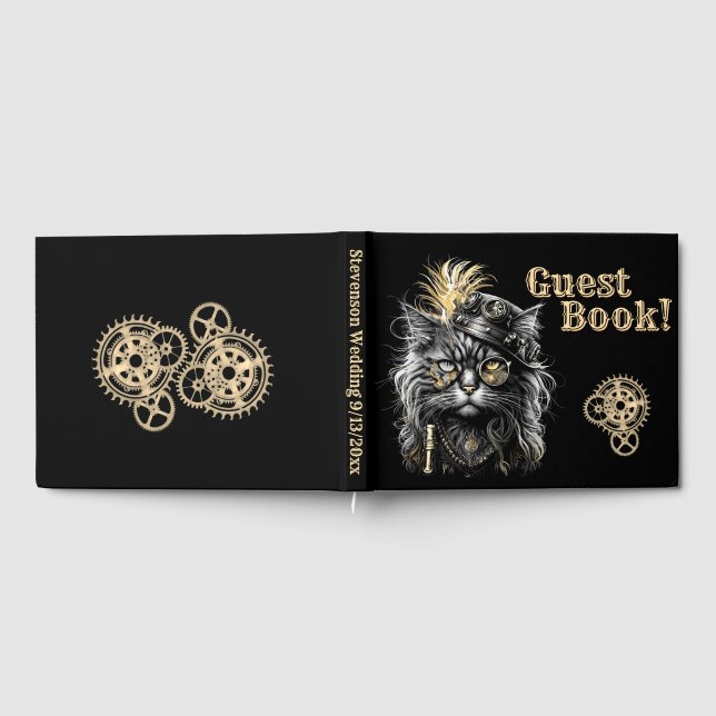 Awesome Steampunk Cat Information Spine Guest Book (Full)